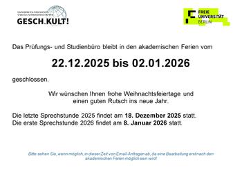 Schließung Prüfungs-Studienbüro akad. Ferien