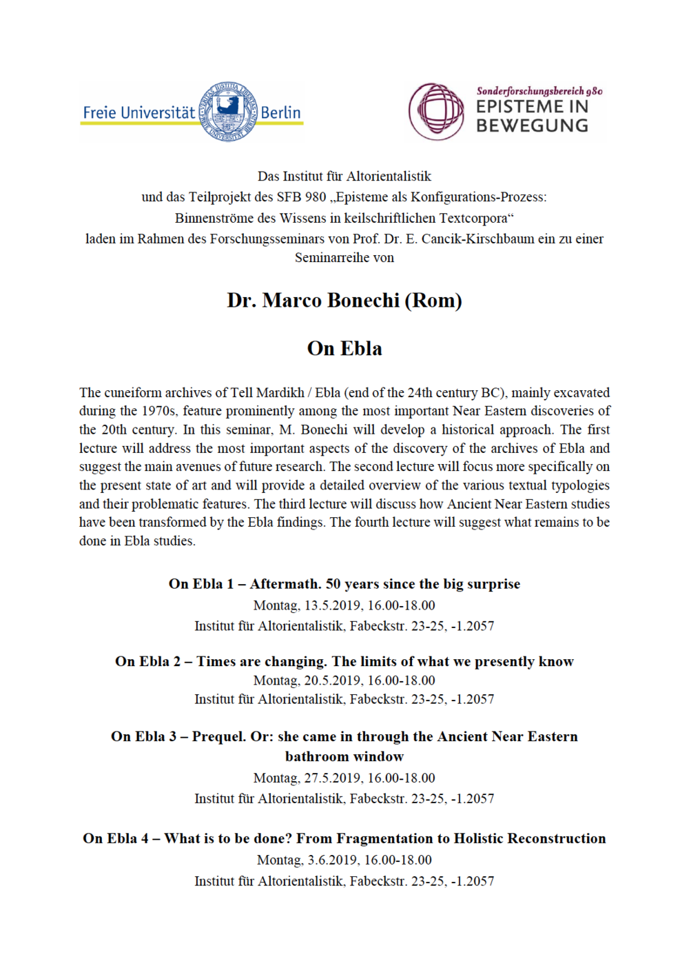 Dr. Marco Bonechi – "On Ebla"
