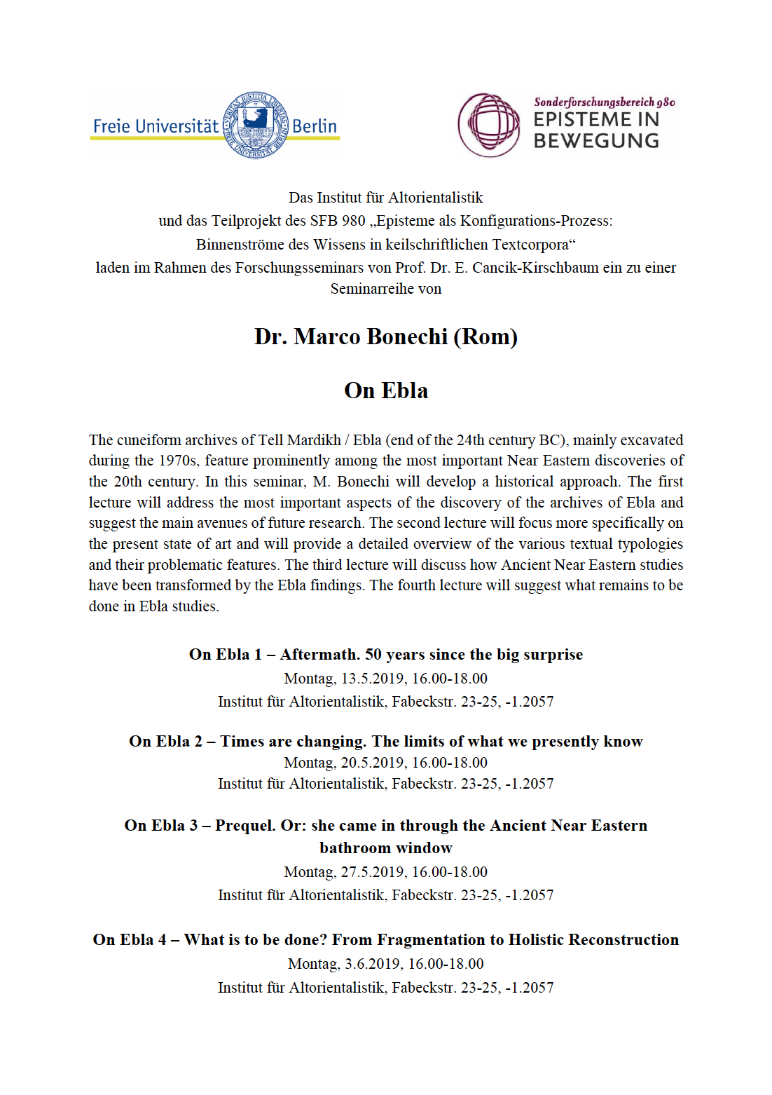 Dr. Marco Bonechi – "On Ebla"