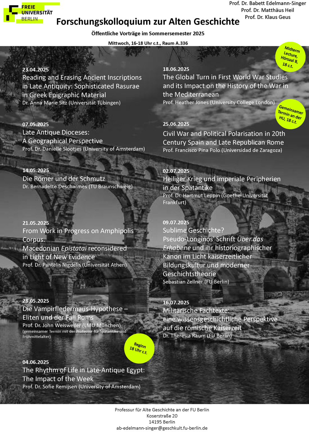 Programm des Althistorischen Forschungskolloquiums im Sommersemester 2025