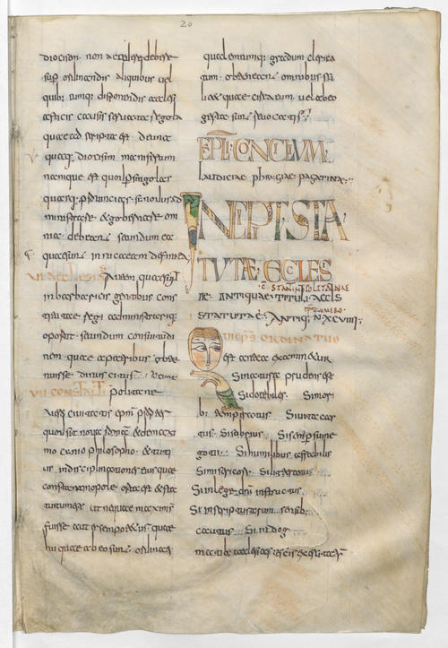 Incipit der Statuta Ecclesiae Antiquae mit Prunkschriften und verzierter Initiale;