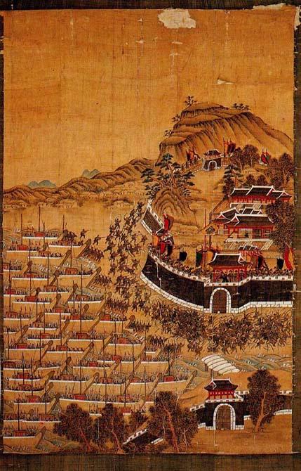 Pusanjin sunjŏldo - Bild des japanischen Angriffs auf Pusan im April 1592