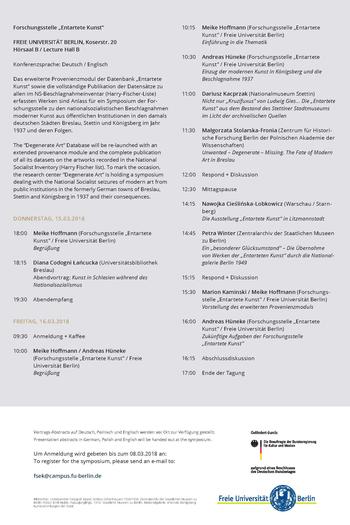Programm zum Symposium der Forschungsstelle "Entartete Kunst"