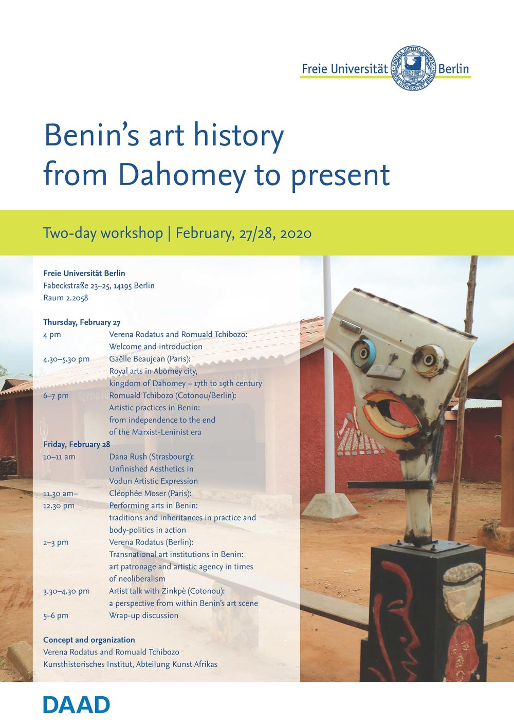 Poster des Workshops "Benin's art history", 2020.