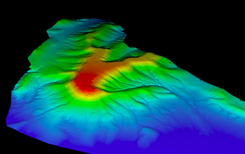 Fig.1 The LiDAR model shows Mitzpe Shivta as a prominent landmark in the region, surrounded by wadis containing relics of Roman and Late Antique agriculture (Source: Enso)