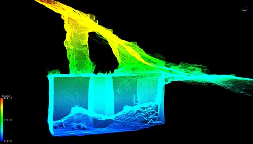 Fig.4 Large rock-cut cistern with two inlets: one via a long channel collecting runoff water along a slope, and another through an opening possibly connected to an overlying structure (Source: Enso)
