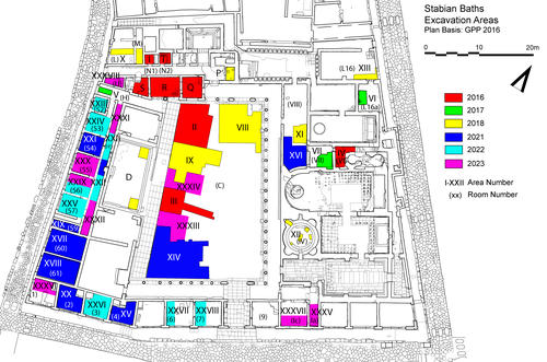 Fig. 2: Stabian Baths: location of trenches