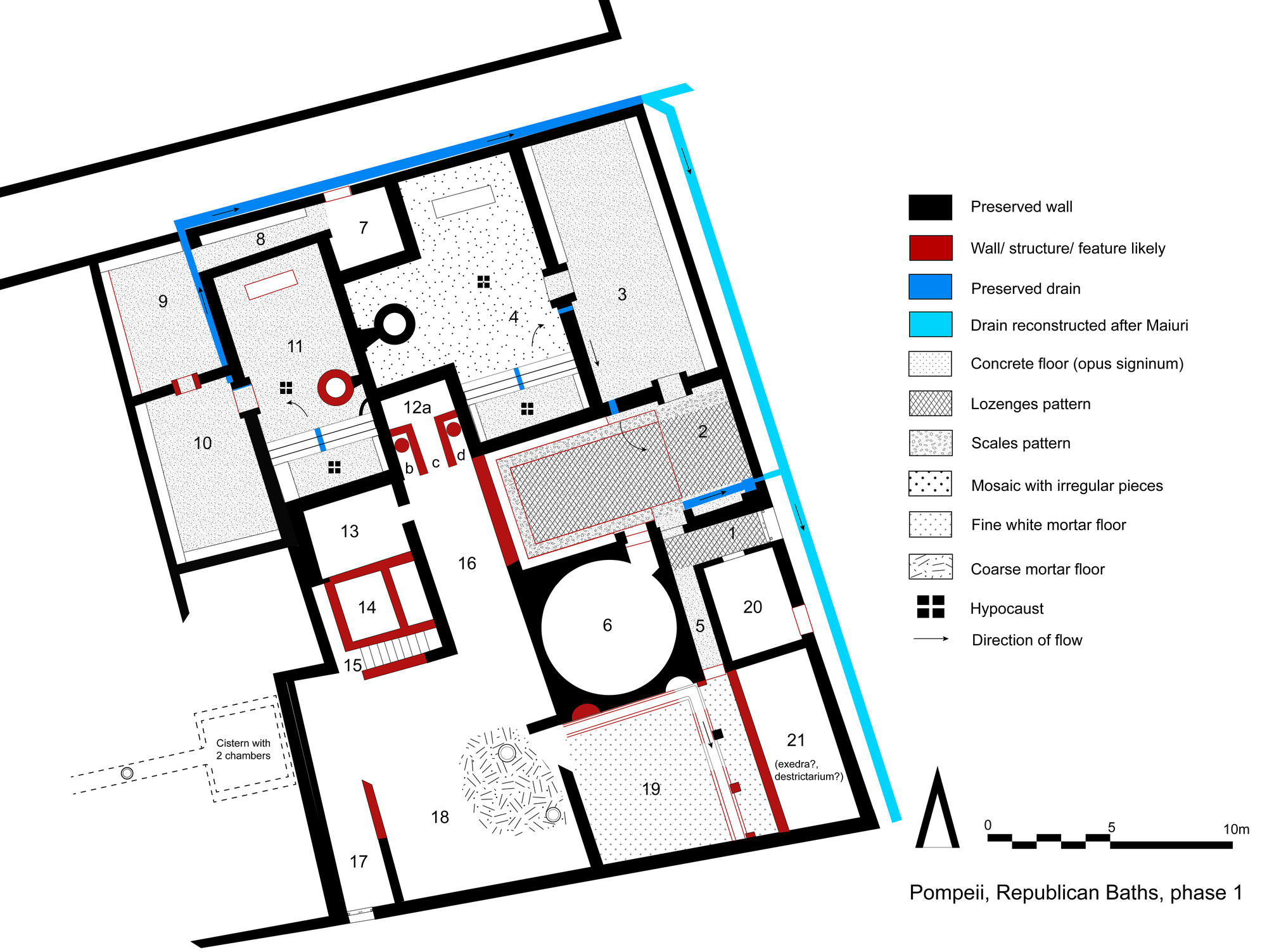 Fig. 4: Republican Baths: reconstruction of the original baths, built after 130/120 BC