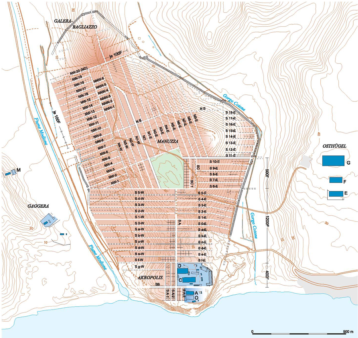 Fig. 1: Schematic city map of the Archaic-classical Selinunte from D. Mertens, Città e monumenti dei Greci d'occidente, Roma 2006, 174, Fig. 303.