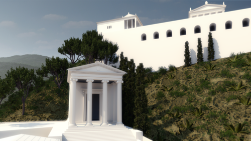 Interaktive App „iCon.text“, Theaterterrasse von Pergamon mit mediterraner Vegetation