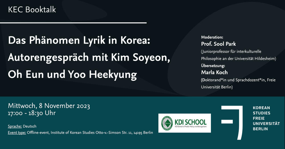 Korea Europe Center Booktalk - Kim Soyeon, Oh Eun und Yoo Heekyung