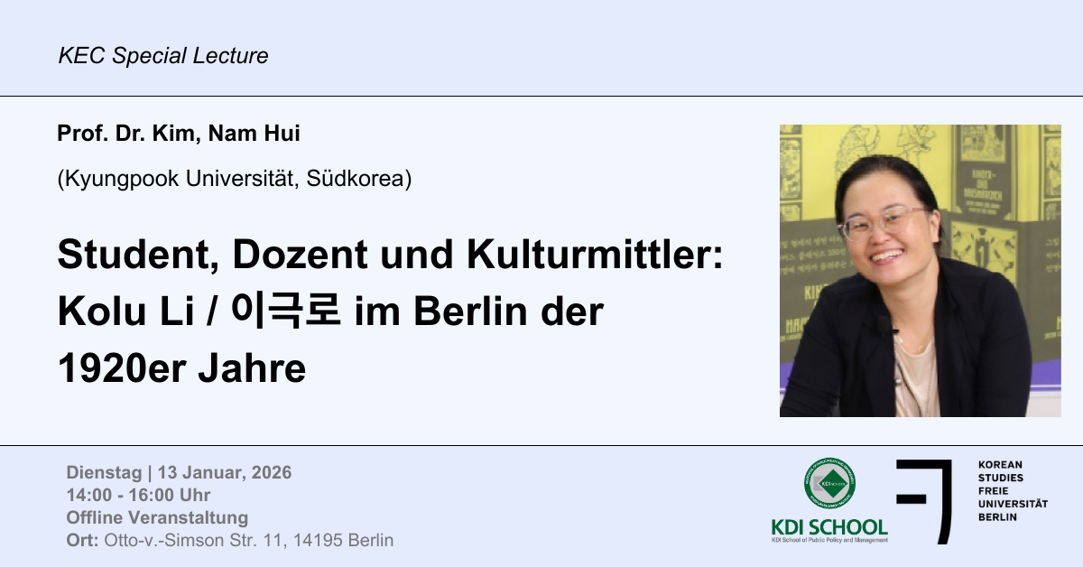KEC Special Lecture - Student, Dozent und Kulturmittler:  Kolu Li / 이극로 im Berlin der 1920er Jahre
