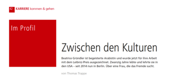 Portrait of Prof. Dr. Beatrice Gruendler in the Deutschen Universitätszeitschrift