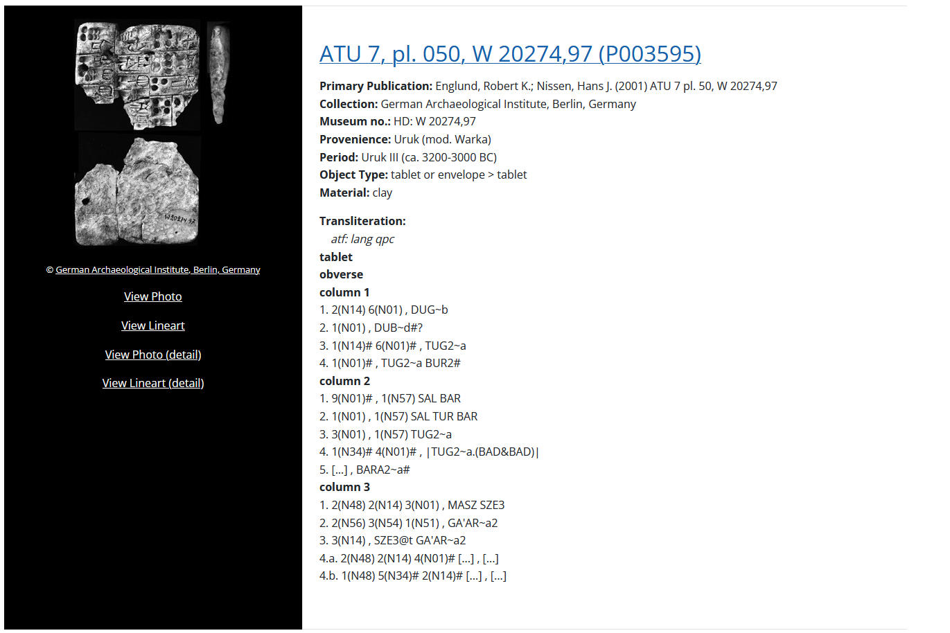Auszug aus "Cuneiform Digital Library Initiative" (CDLI)