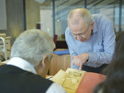 Prof. Biesterfeldt talking to a student