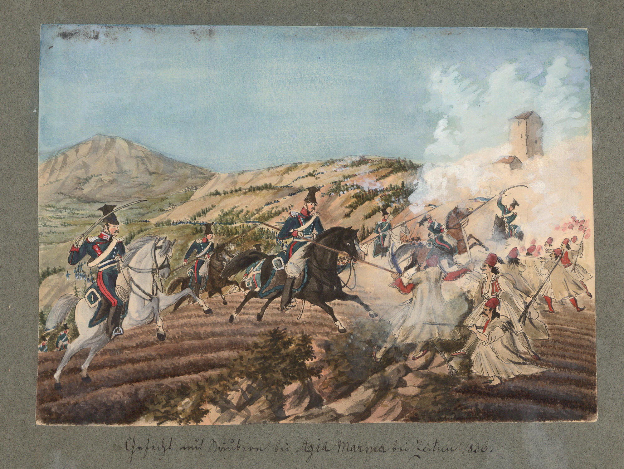 Ludwig Köllnberger, combat with bandits by Agia Marina at Zeitun, 1836