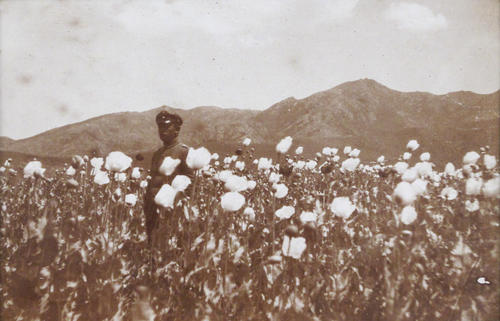 German soldier in Macedonian mountain landscape