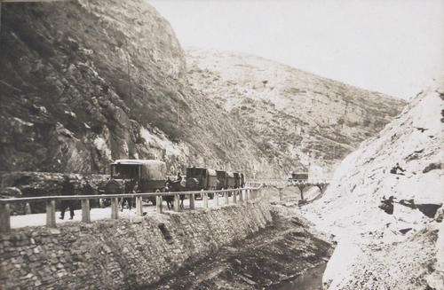 Lorry column on a mountain road in Macedonia