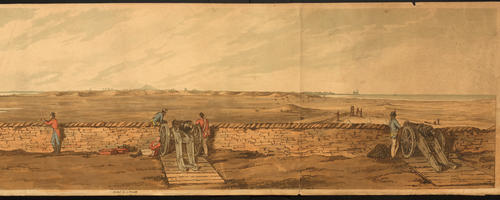 colored acquatint by J Powell after Capt Samuel Walker 3rd Guards, a panoramic view of Alexandria, Egypt (1801)
