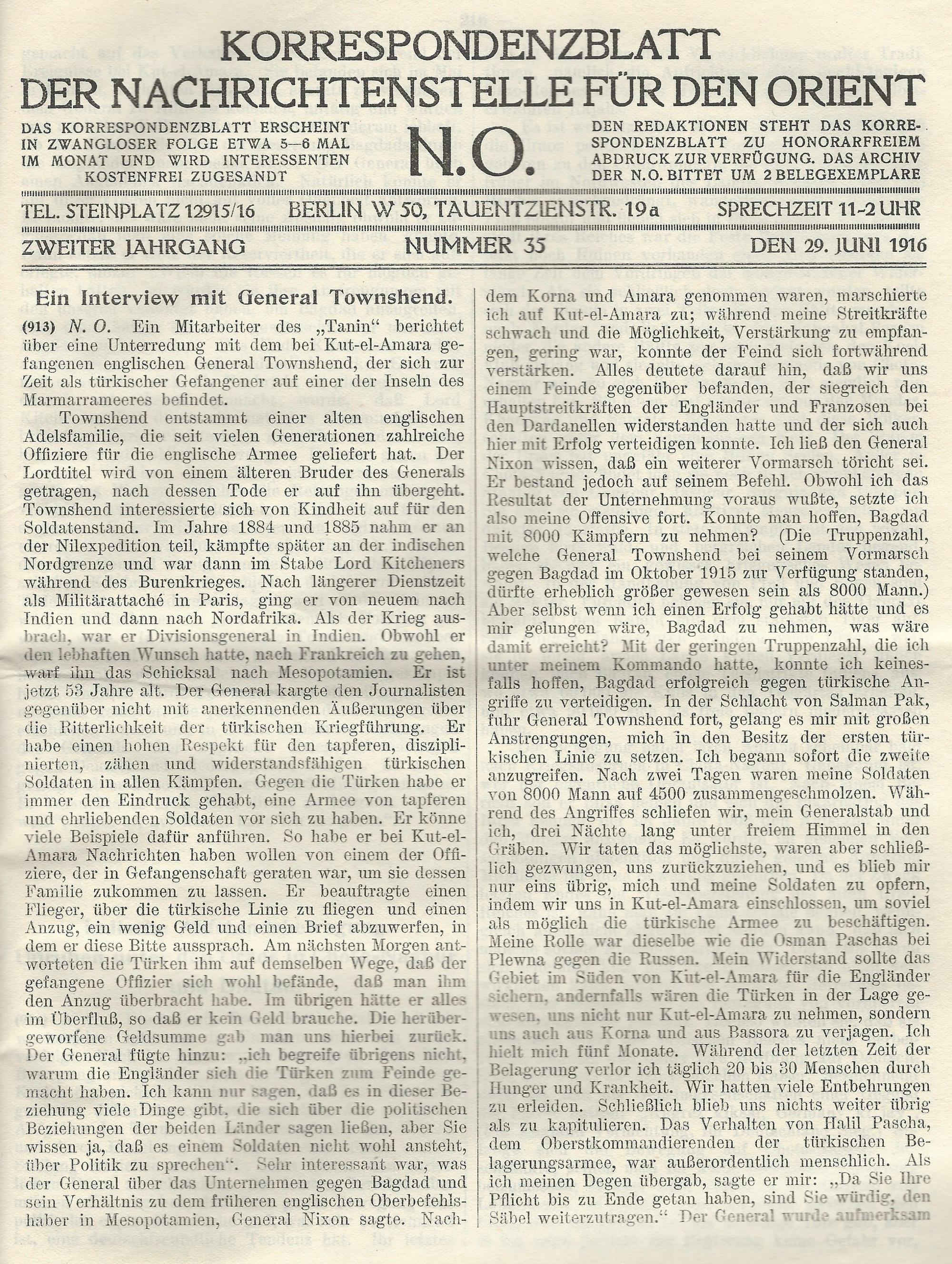 Newspaper edited by the 'Nachrichtenstelle für den Orient'
