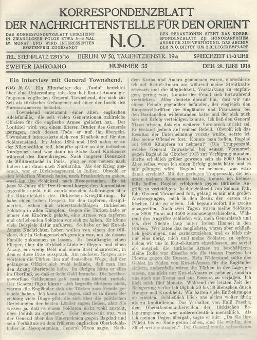 Newspaper edited by the 'Nachrichtenstelle für den Orient'