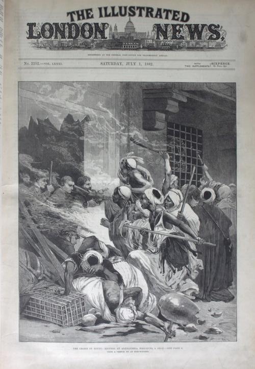 George Montbard, 'Crisis in Egypt: rioters at Alexandria wrecking a shop. From a sketch by an eye-witness, Illustrated London News (1 July 1882)