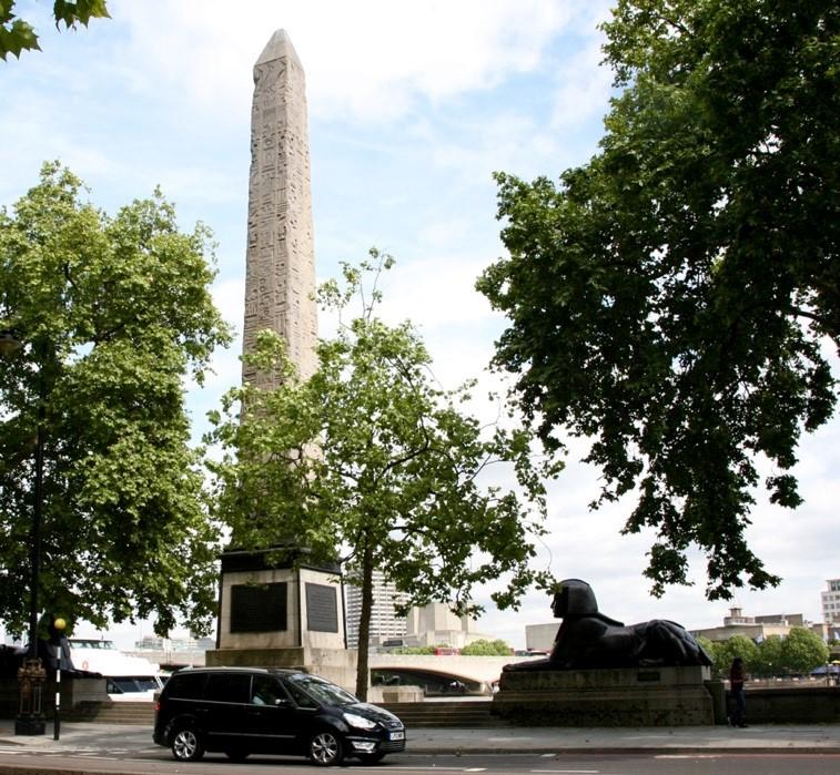 Obelisk of Tuthmosis III ('Cleopatra's Needle'), Victoria Embankment, originally at Heliopolis, Egypt (c.1450 BCE)
