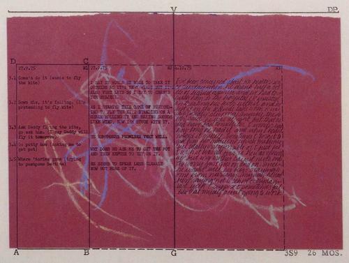 Mary Kelly: Post Partum Document, "Documentation III (Analysed markings and diary-perspective schema), Detail ", Toronto, Collection Art Gallery of Ontario, 1975, 27,9 cm x 35,6 cm, Plexiglas, weißer Karton, Holz, Papier, Tinte,  Gummi