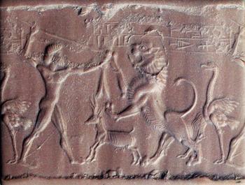 Modern impression of a mid-Assyrian cylinder seal, 12th c. BCE, H: 4.5 cm